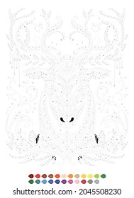 Coloring pages by numbers for adult with mandala animals very detailed vector graphic. 