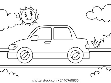 Coloring Pages Of Car In The Road. Printable Coloring Pages Outline black and white.