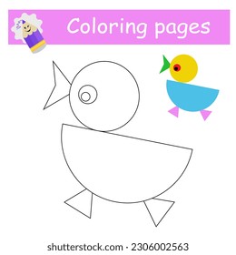 Coloriendo páginas. Vector de polluelo de dibujos animados. Ilustración para la educación de los niños. Diseño plano.