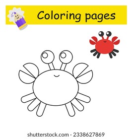Coloriendo páginas. Vector de cangrejo de dibujos animados. Ilustración para la educación de los niños. Diseño plano.