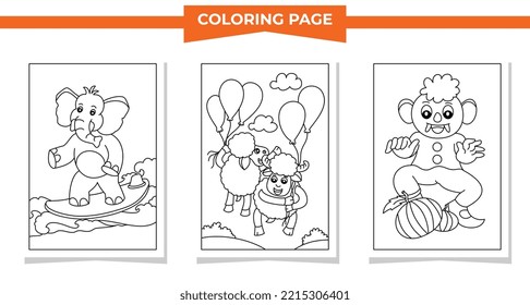 Coloring pages cartoon elephant and goat vector illustration