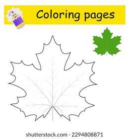 Coloring pages. Cartoon maple leaf vector. Illustration for children education. Flat design.