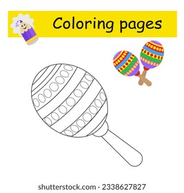 Coloring pages. Cartoon maracas vector. Illustration for children education. Flat design. 