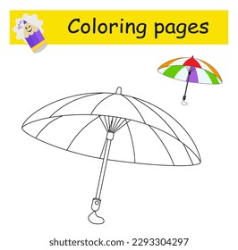 Coloriendo páginas. Vector de paraguas de dibujos animados. Ilustración para la educación de los niños. Diseño plano.