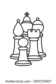 
Coloring pages with chess pieces. Vector illustration with chess king, queen, rook, bishop, knights, pawn.