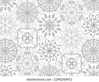 Coloring pages for children and adults.Blooming garden illustration hand drawing.  