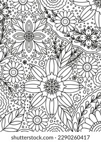 Coloring pages for children and adults.Blooming garden illustration hand drawing.  