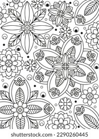 Coloring pages for children and adults.Blooming garden illustration hand drawing.  