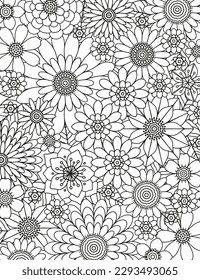  Coloring pages for children and adults.Blooming garden illustration hand drawing.  