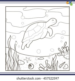 Coloring pages for children, vector coloring book Turtle