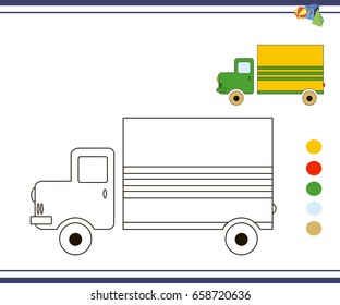 Coloring pages for children, vector coloring book, big van. Toy car
