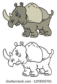 coloring pages for childrens with funny animals, rhinoceros