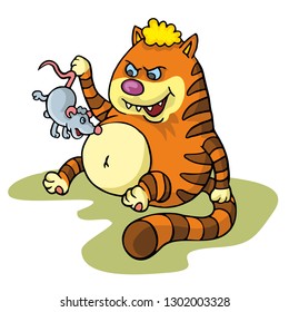 coloring pages for childrens with funny animals, cat with mouse