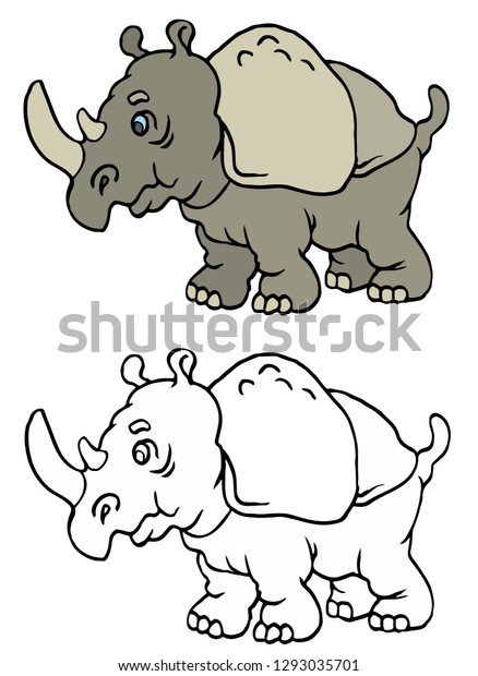 Coloring Pages Childrens Funny Animals Rhinoceros Stock