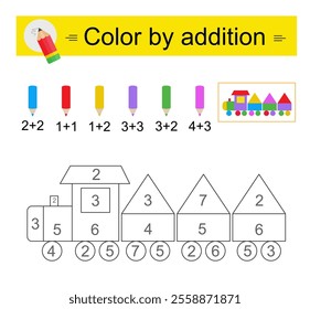 Coloring pages. Color by addition. Vector illustration for kids education. 