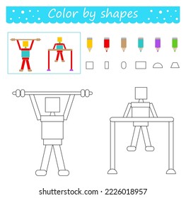 Coloring pages. Color by shapes. Cartoon boy vector. Illustration for children education. Flat design.