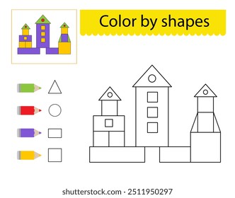 Coloring pages. Color by shapes. Illustration for children education. 