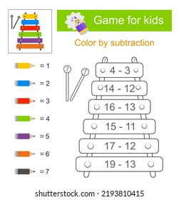 Coloring pages. Color by subtraction. Vector illustration for children education. Flat style design.
