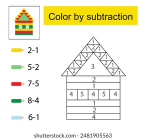 Coloring pages. Color by subtraction. Vector illustration for children education. Cartoon house. 