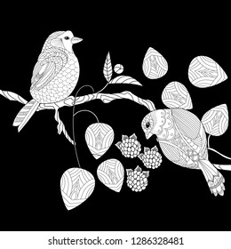 Coloring Pages. Colouring pictures with bird. Antistress freehand sketch drawing with doodle and zentangle elements.