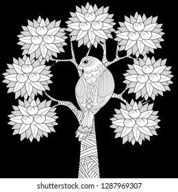 Coloring Pages. Colouring pictures with bird. Antistress freehand sketch drawing with doodle and zentangle elements.