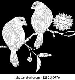 Coloring Pages. Colouring pictures with bird. Antistress freehand sketch drawing with doodle and zentangle elements.