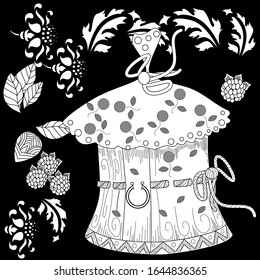 Coloring Pages. Colouring pictures with birdhouse. Linear engraved art. Romantic concept. Vector design