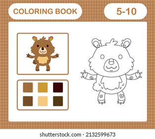 Coloring pages of cute bear education game for kids age 5 and 10 Year Old