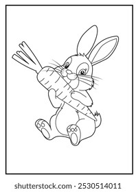 Coloring pages of a cute bunny sitting and munching a big carrot for children's coloring books, fun and educational materials.
