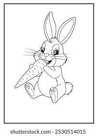 Coloring pages of a cute bunny sitting and munching a big carrot for children's coloring books, fun and educational materials.
