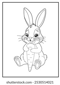 Coloring pages of a cute bunny sitting and munching a big carrot for children's coloring books, fun and educational materials.
