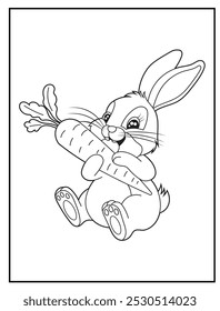 Coloring pages of a cute bunny sitting and munching a big carrot for children's coloring books, fun and educational materials.
