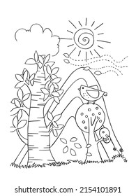 Coloring pages cute cartoon animals magic world, kids  coloring page