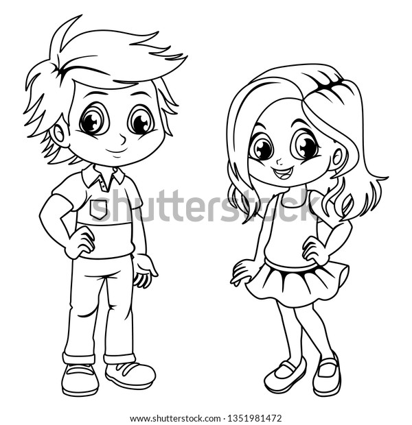 Coloring Pages Cute Cartoon Boy Girl Stock Vector Royalty Free