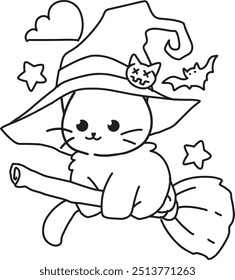 Malvorlagen mit niedlichen Katze Halloween Thema