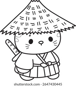 Coloring pages of cute cat with various activities.
outline of Kitty wearing traditional Japanese costume