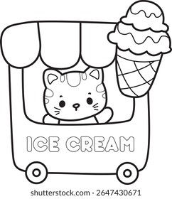 Colorir páginas de gato bonito com várias atividades.
esboço de Kitty na sorveteria