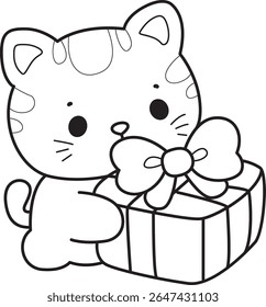 Colorir páginas de gato bonito com várias atividades.
esboço de Kitty trazer uma caixa de presente
