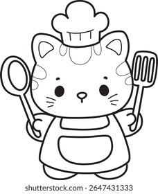 Coloring pages of cute cat with various activities.
outline of Kitty want to cooking eggs