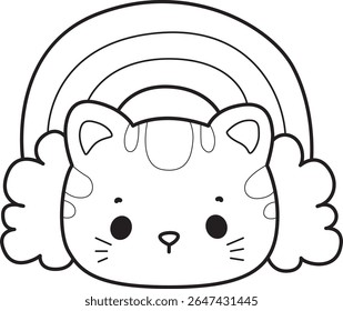 Coloring pages of cute cat with various activities.
outline of kitten in the rainbow