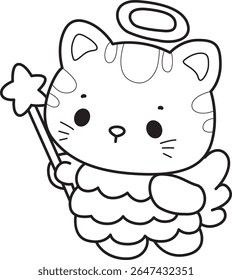 Coloring pages of cute cat with various activities.
outline of Kitty wearing an angel costume