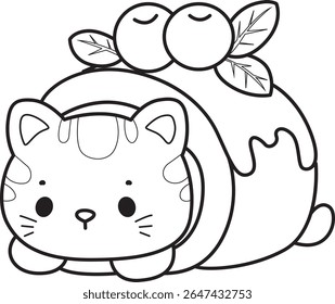 Coloring pages of cute cat with various activities.
outline of cat in the roll cake
