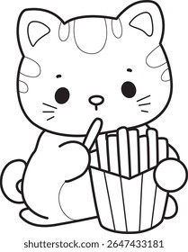 Colorir páginas de gato bonito com várias atividades.
esboço de Kitty com batatas fritas