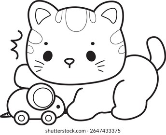 Coloring pages of cute cat with various activities.
outline of cat with mouse toy