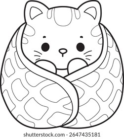 Coloring pages of cute cat with various activities.
outline of Kitty with waffle blanket