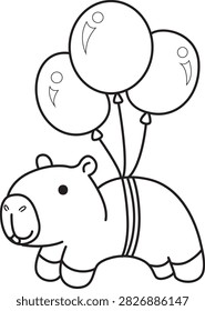 Coloring pages of cute characters of capybara with birthday theme the body is tied with ropes and blocks