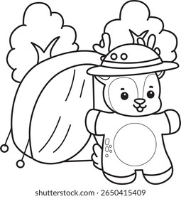 Coloring pages of Cute Deer icon. outline of deer in the camp