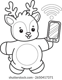 Coloring pages of Cute Deer icon. outline of deer bring a phone