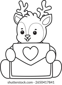 Coloring pages of Cute Deer icon. outline of deer bring a love letter