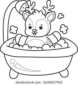 Coloring pages of Cute Deer icon. outline of deer take a bath